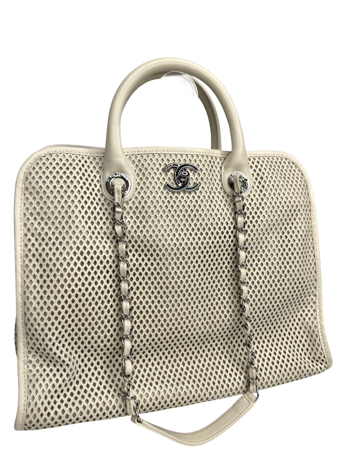 Chanel Ivory Perforated Up In The Air Tote SHW T8996