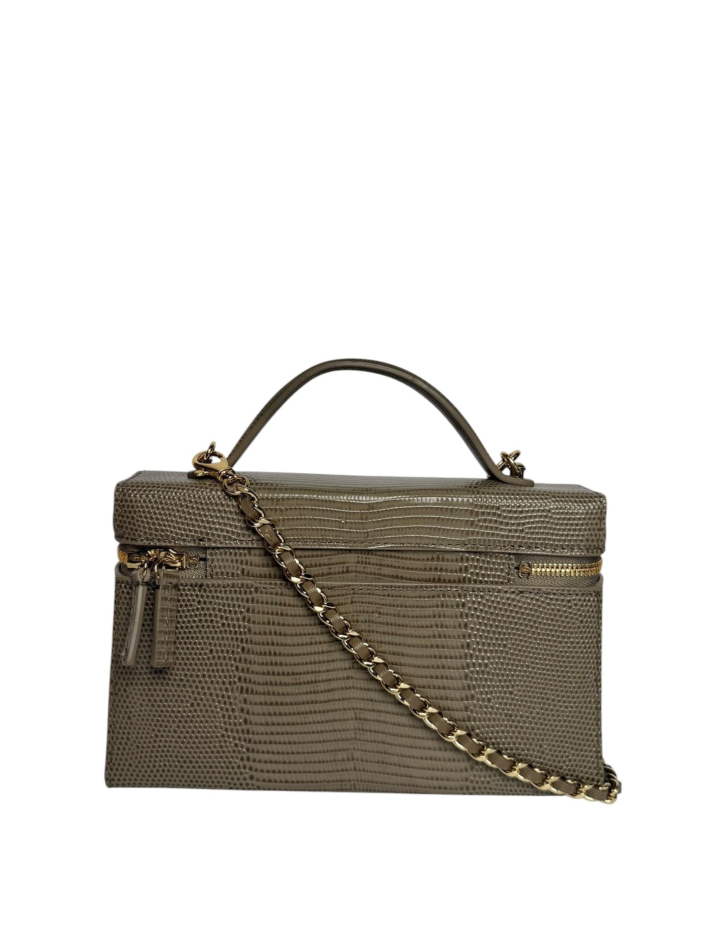 Chanel Dark Beige Lizard Embossed Slim Vanity on Chain