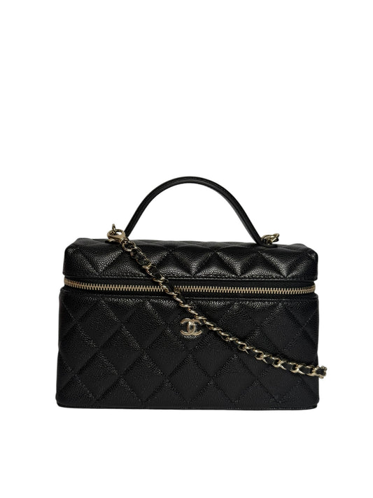 Chanel Caviar Black Slim Vanity With Chain