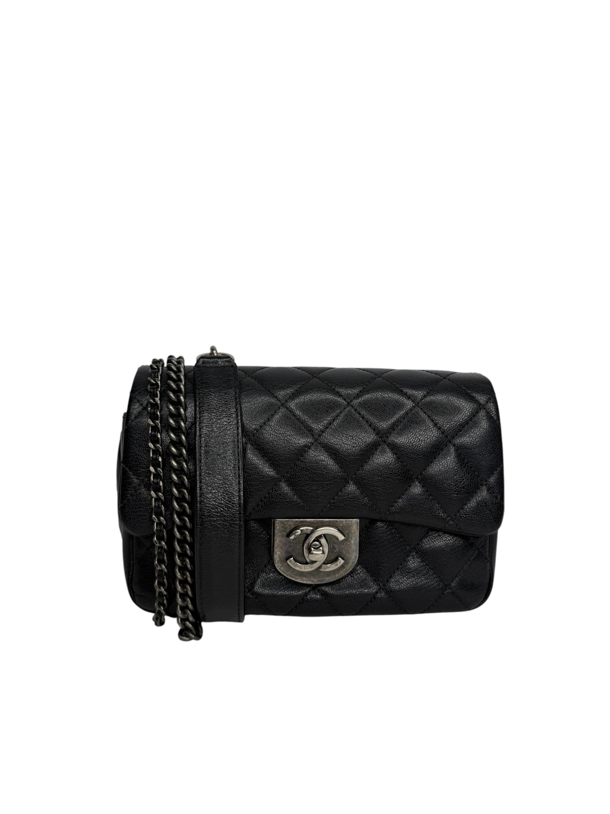 Chanel Black Quilted Goatskin Double Carry Flap Bag T8994