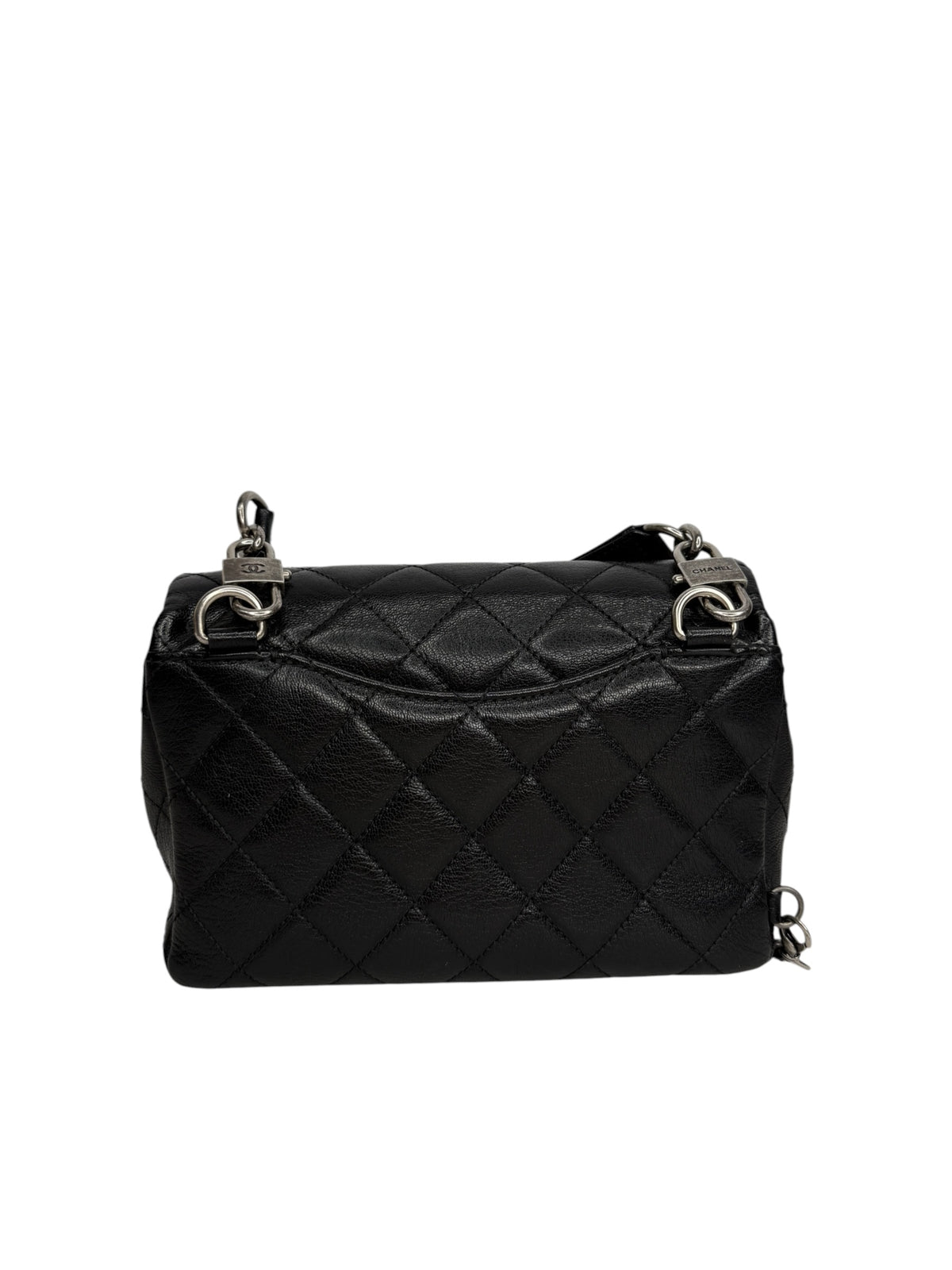 Chanel Black Quilted Goatskin Double Carry Flap Bag T8994