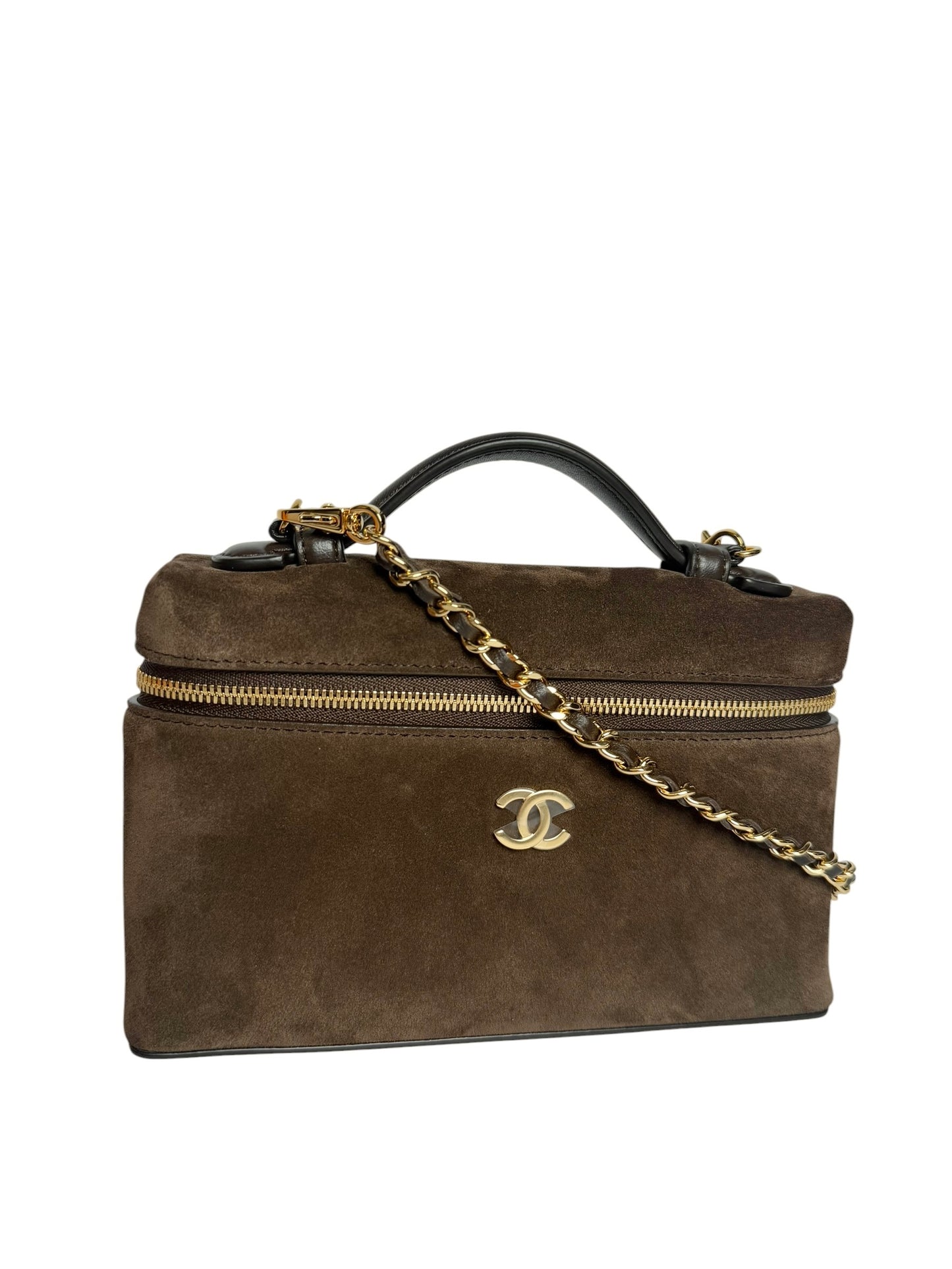 Chanel Brown Suede Slim Vanity With Chain