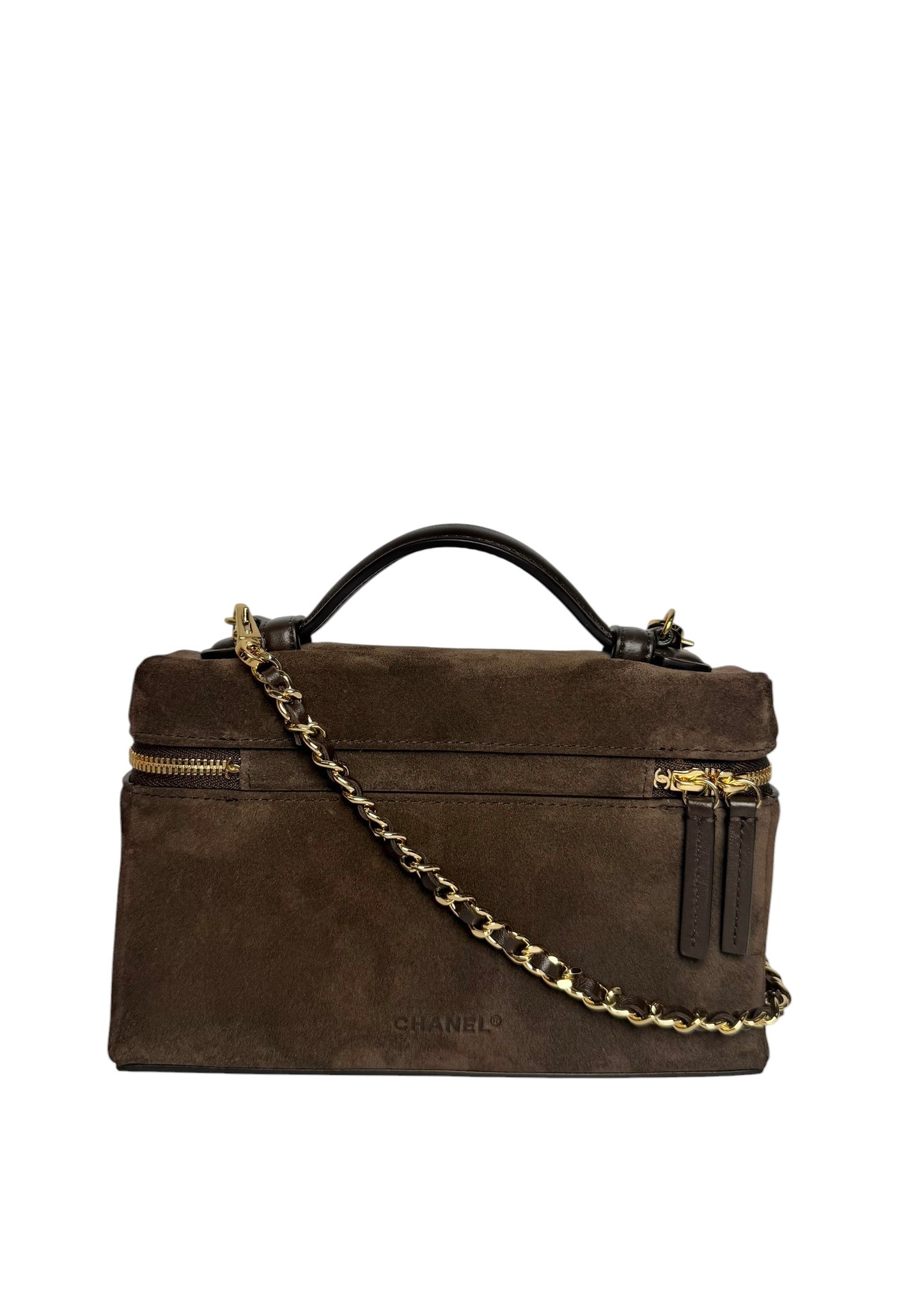 Chanel Brown Suede Slim Vanity With Chain