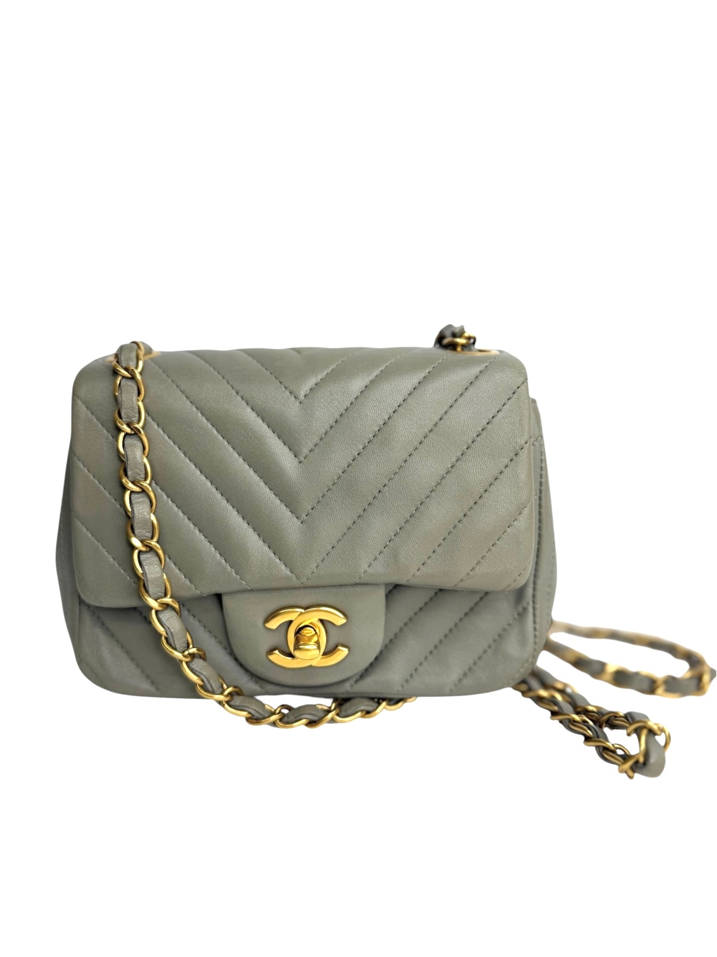 Chanel Grey Chevron Lambskin Square Mini Flap T8809