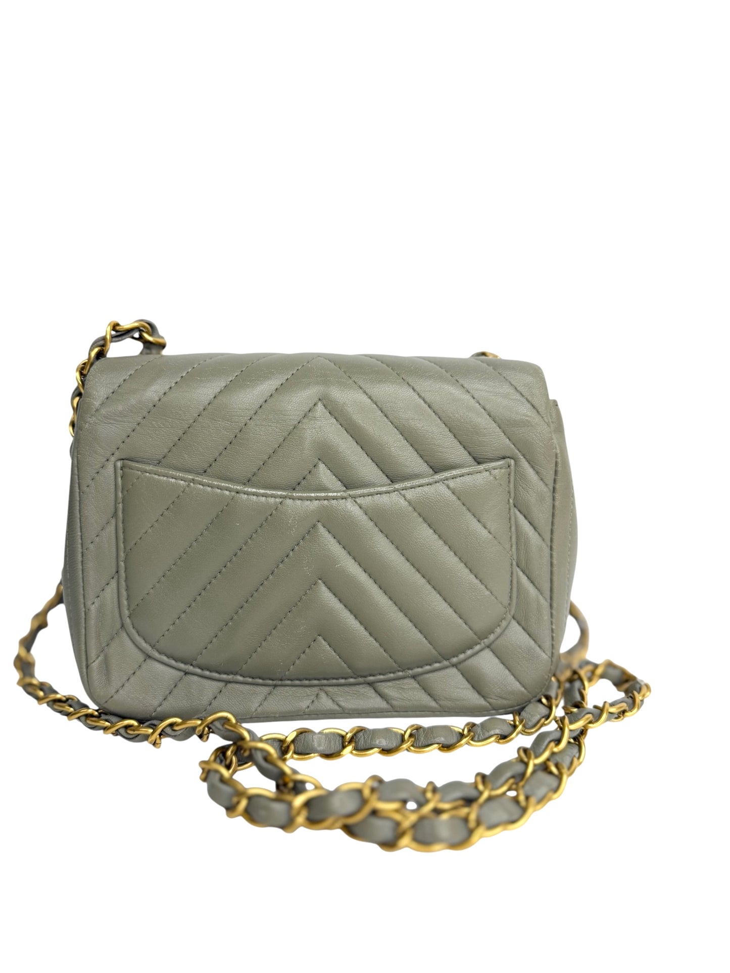 Chanel Grey Chevron Lambskin Square Mini Flap T8809