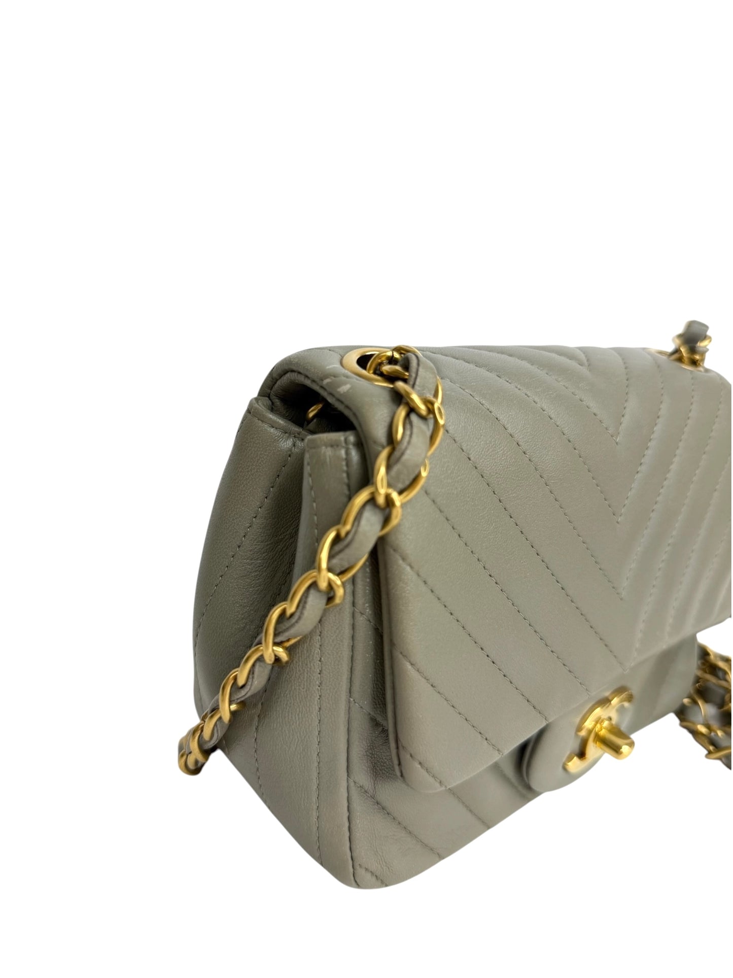 Chanel Grey Chevron Lambskin Square Mini Flap T8809