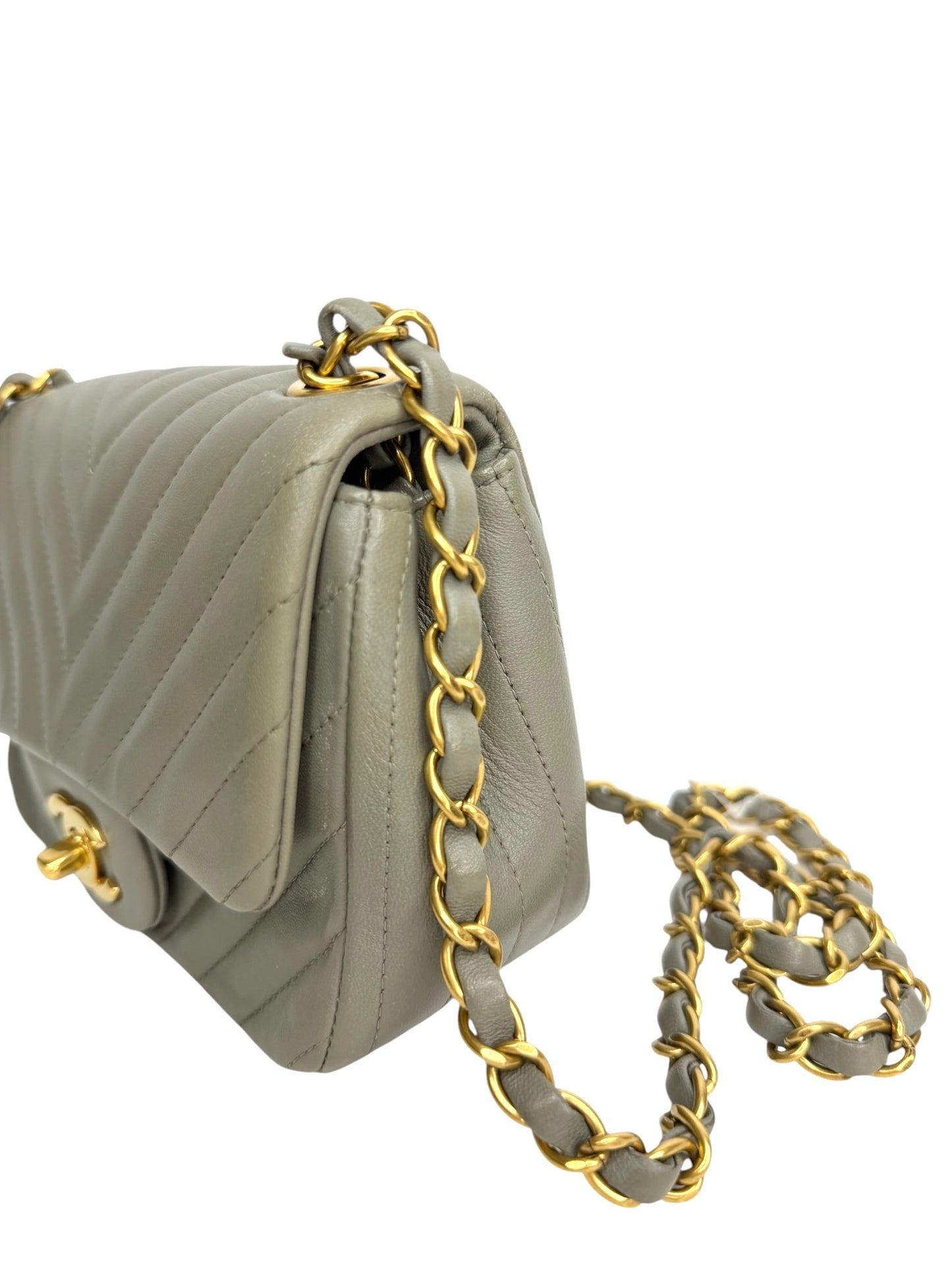 Chanel Grey Chevron Lambskin Square Mini Flap T8809
