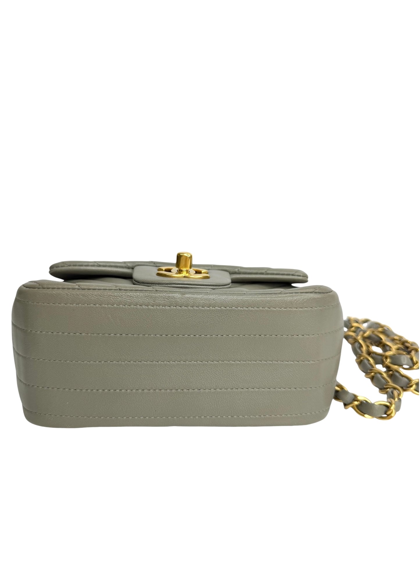 Chanel Grey Chevron Lambskin Square Mini Flap T8809