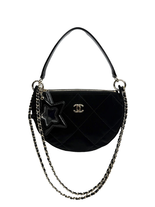 Chanel Coco Neige Black Velvet Effect Nylon Bag New With Tags T8995
