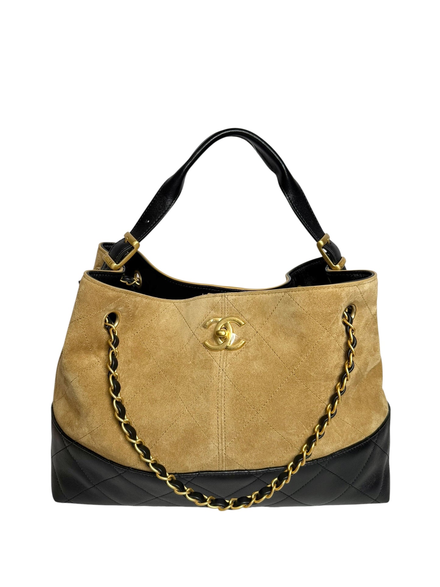 Chanel Suede Calfskin/Lambskin Large Shopping Bag Beige Black
