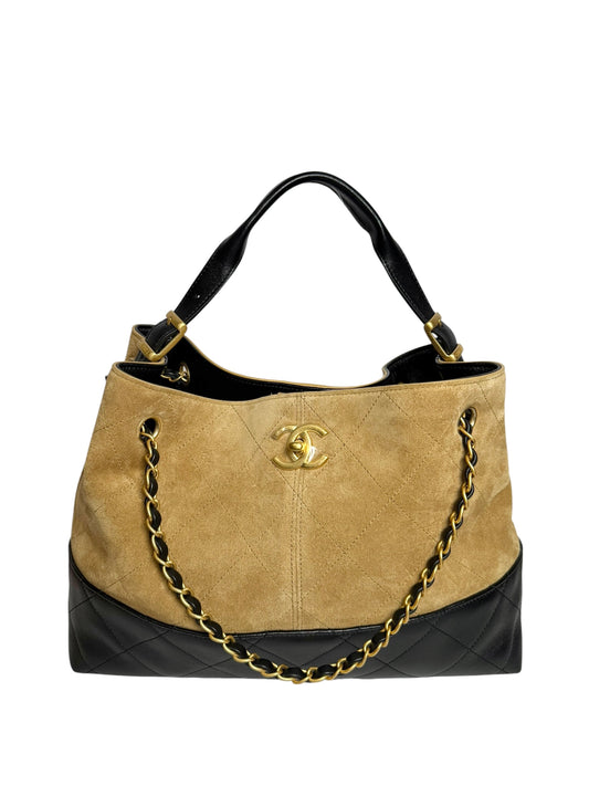 Chanel Suede Calfskin/Lambskin Large Shopping Bag Beige Black