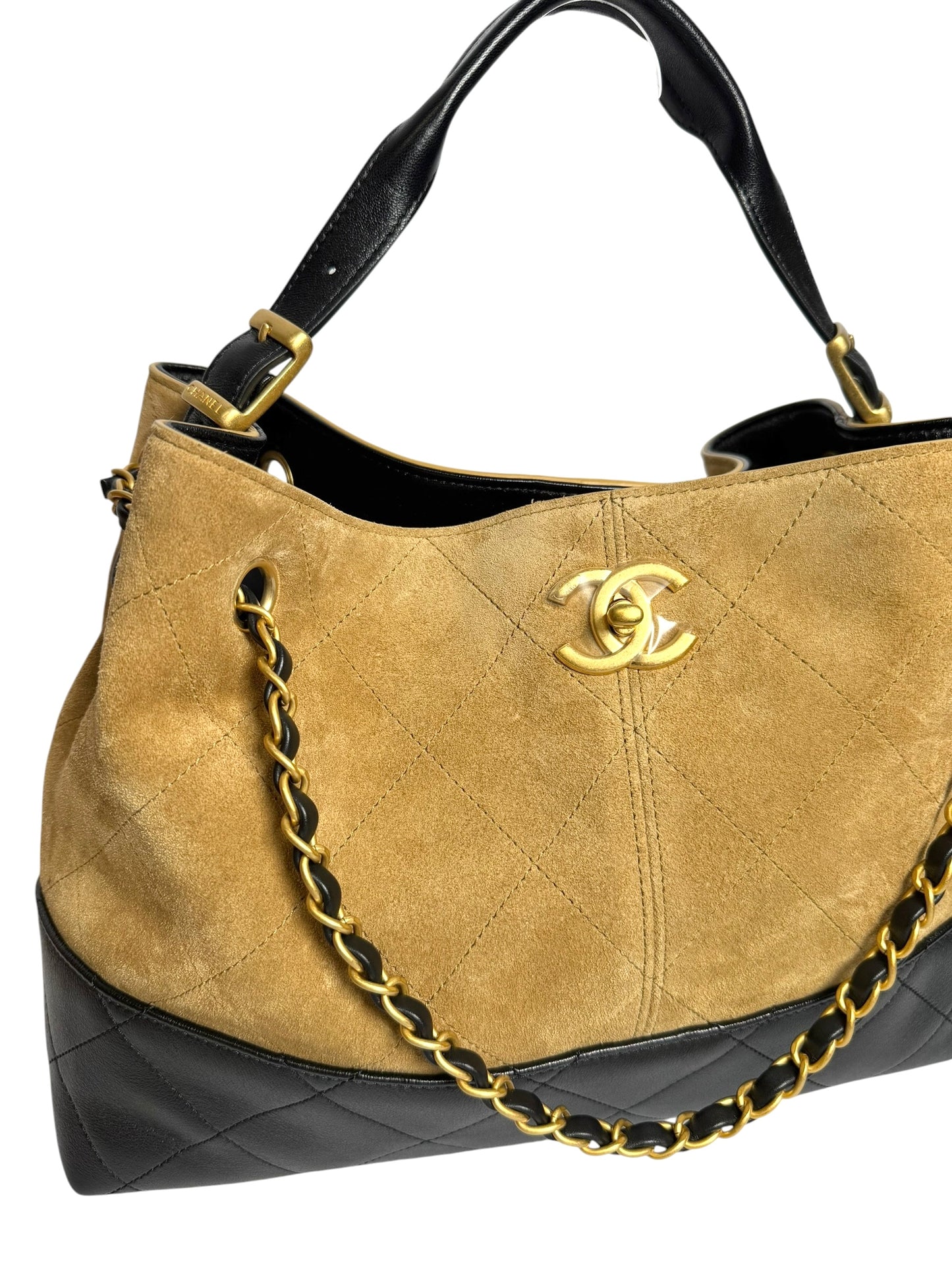 Chanel Suede Calfskin/Lambskin Large Shopping Bag Beige Black