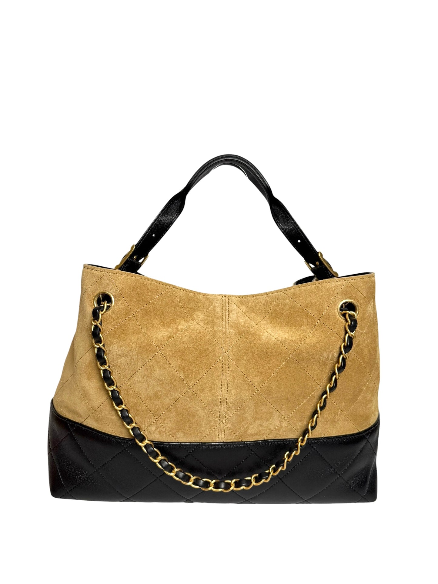Chanel Suede Calfskin/Lambskin Large Shopping Bag Beige Black