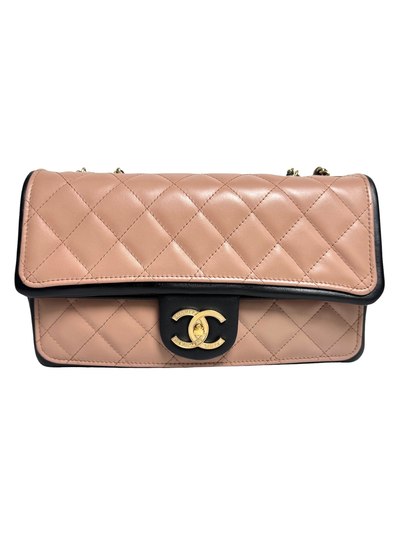 Chanel Flap Bag Nude Pink With Black Trim