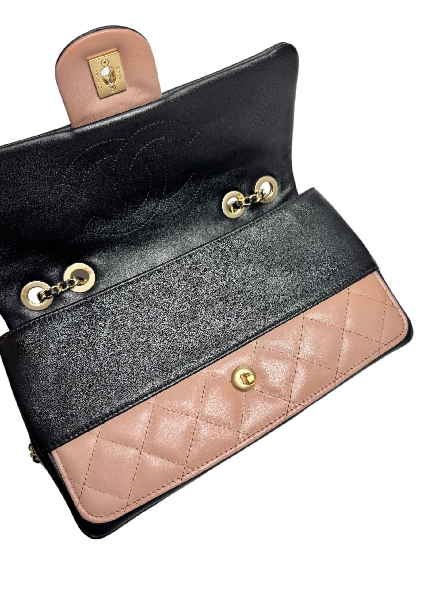 Chanel Flap Bag Nude Pink With Black Trim