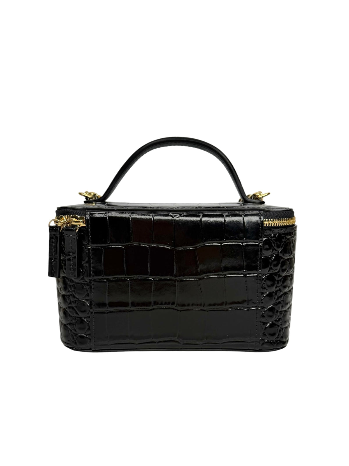 Chanel Black Crocodile Embossed Top Handle Vanity T8833