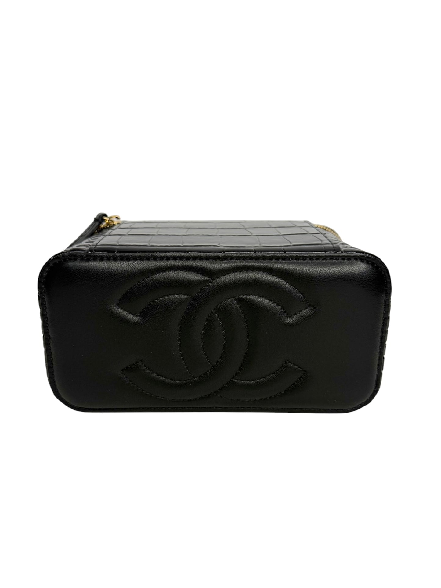 Chanel Black Crocodile Embossed Top Handle Vanity T8833