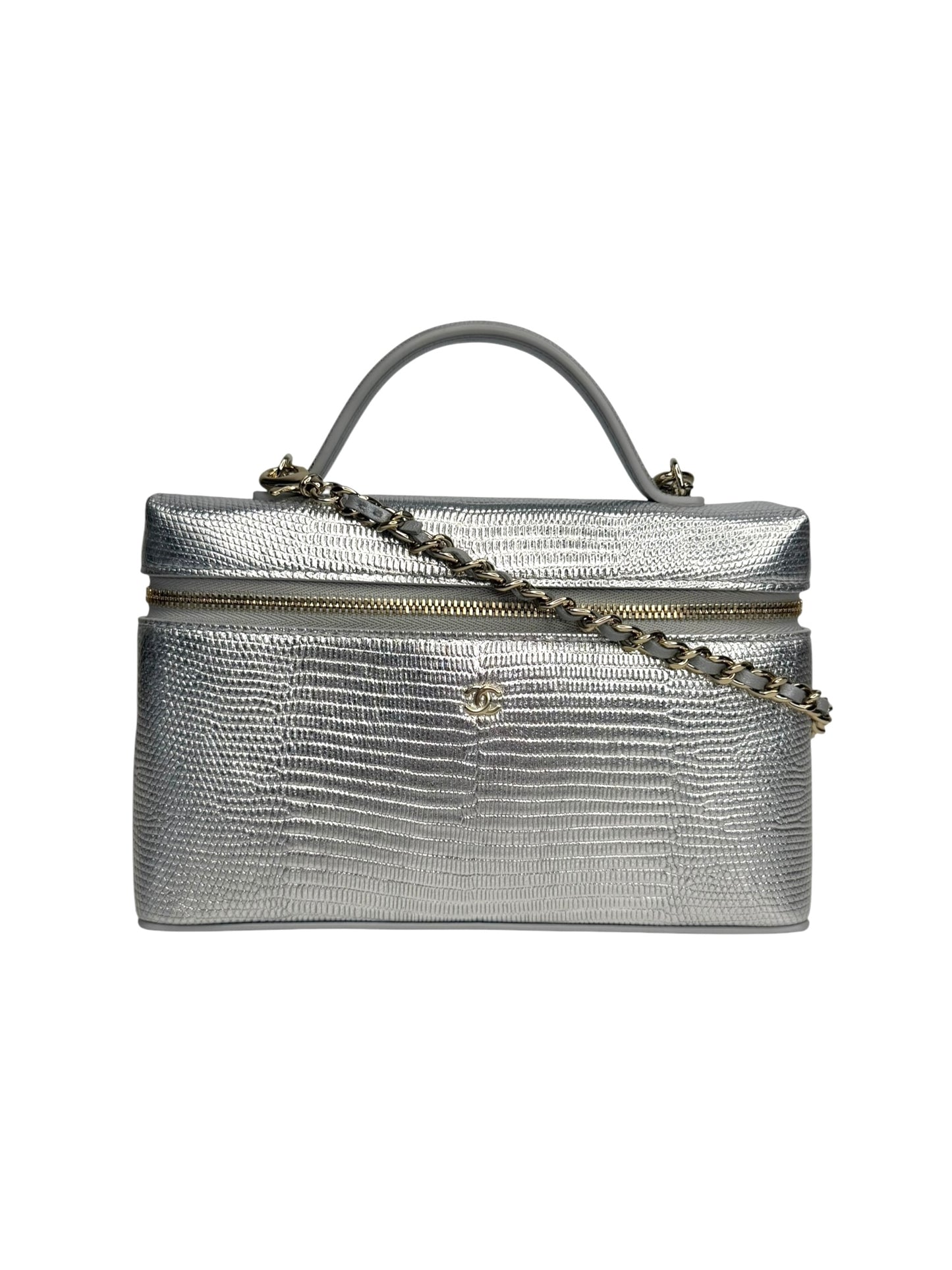 Chanel Silver Lizard Embossed Slim Vanity T8837