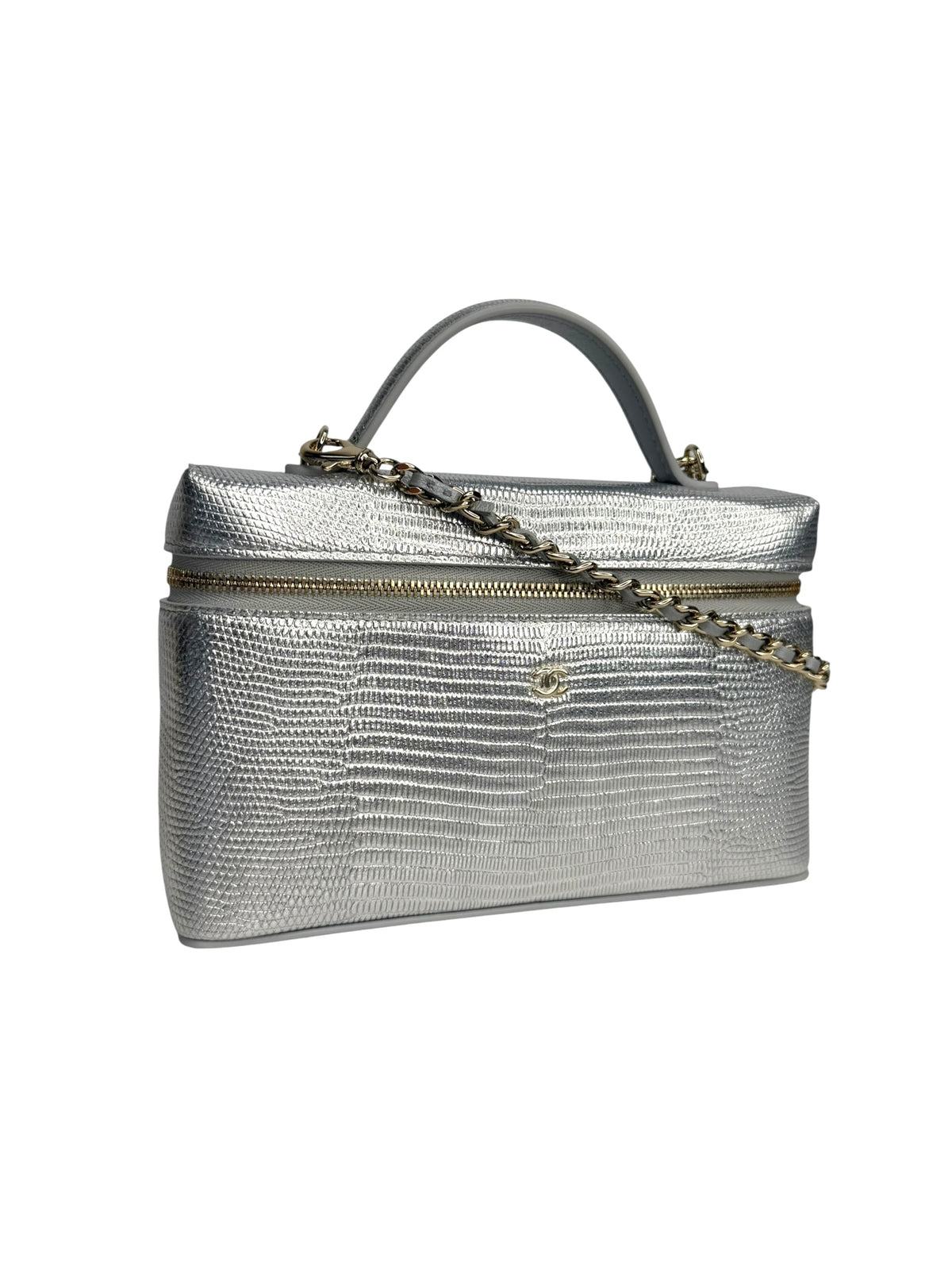 Chanel Silver Lizard Embossed Slim Vanity T8837