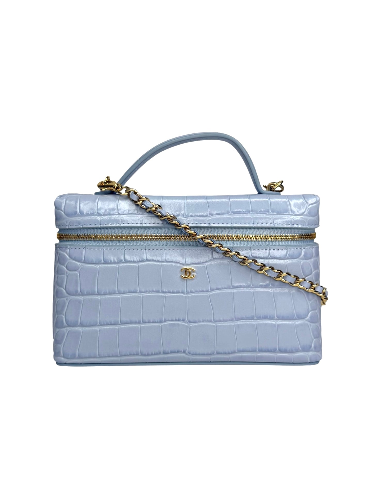 Chanel Light Blue Crocodile Embossed Slim Vanity T8835