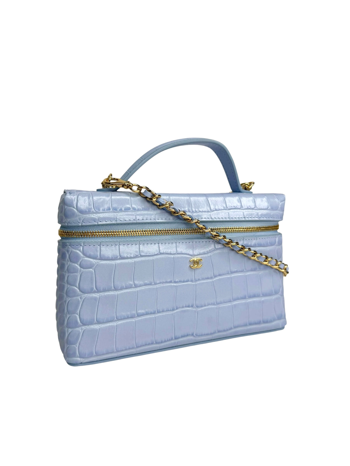Chanel Light Blue Crocodile Embossed Slim Vanity T8835