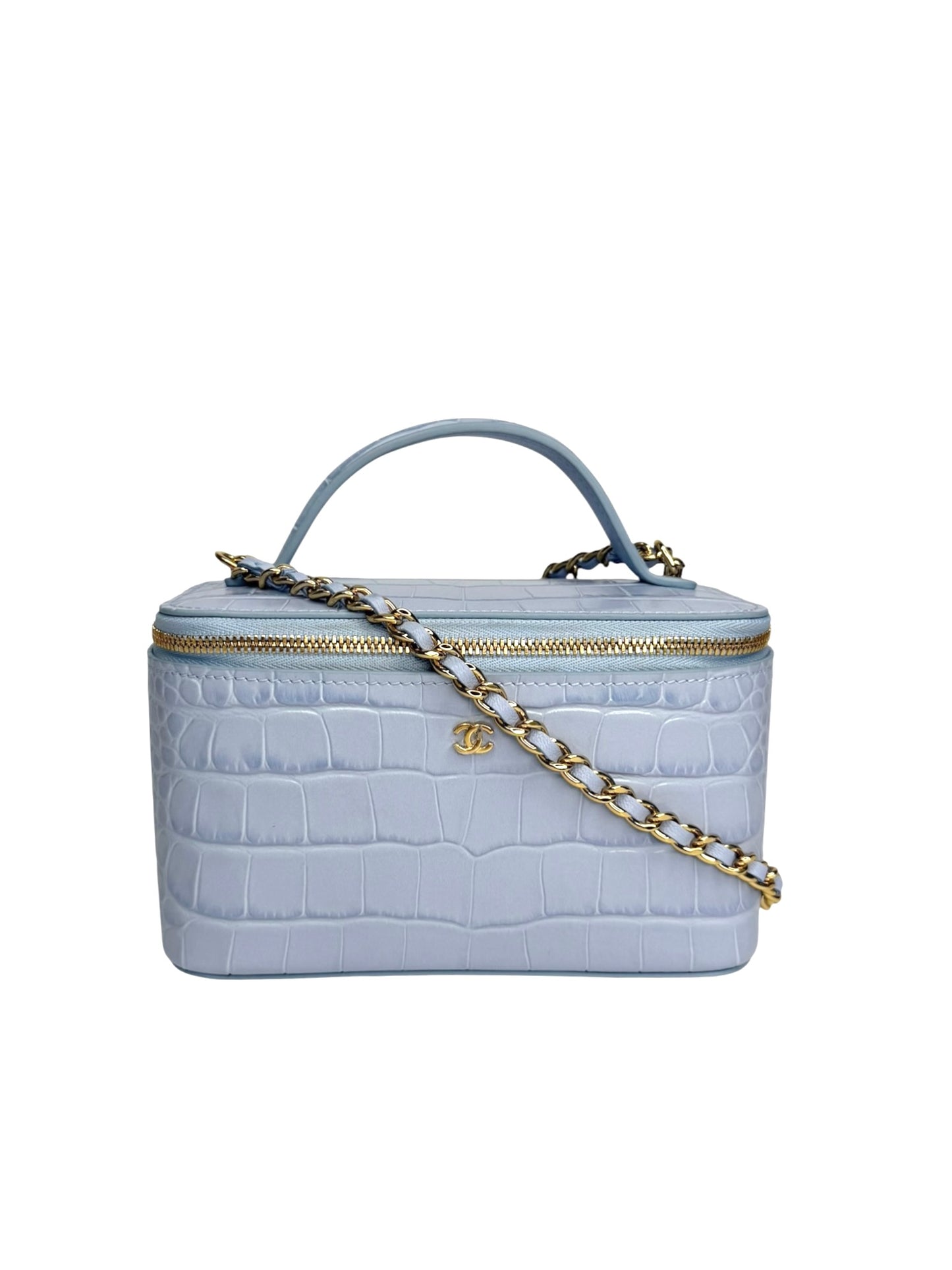 Chanel Light Blue Crocodile Embossed Top Handle Vanity T8834