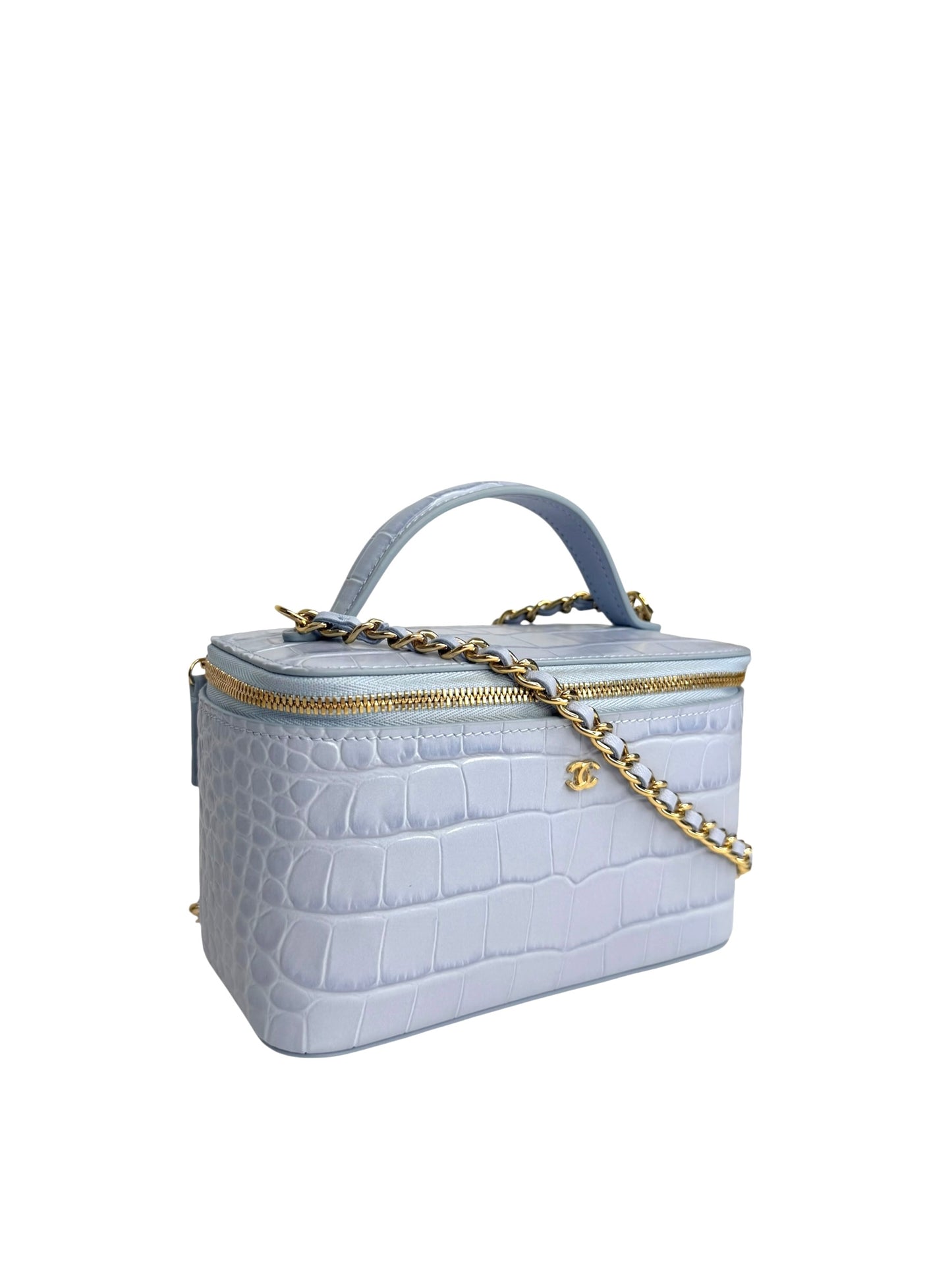 Chanel Light Blue Crocodile Embossed Top Handle Vanity T8834