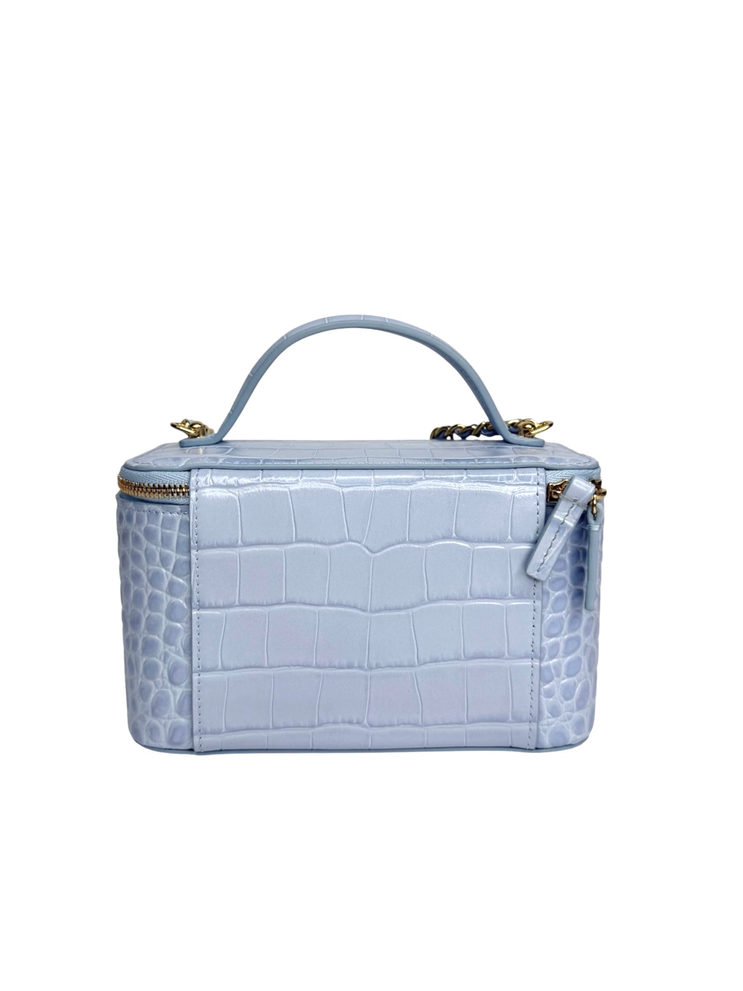 Chanel Light Blue Crocodile Embossed Top Handle Vanity T8834