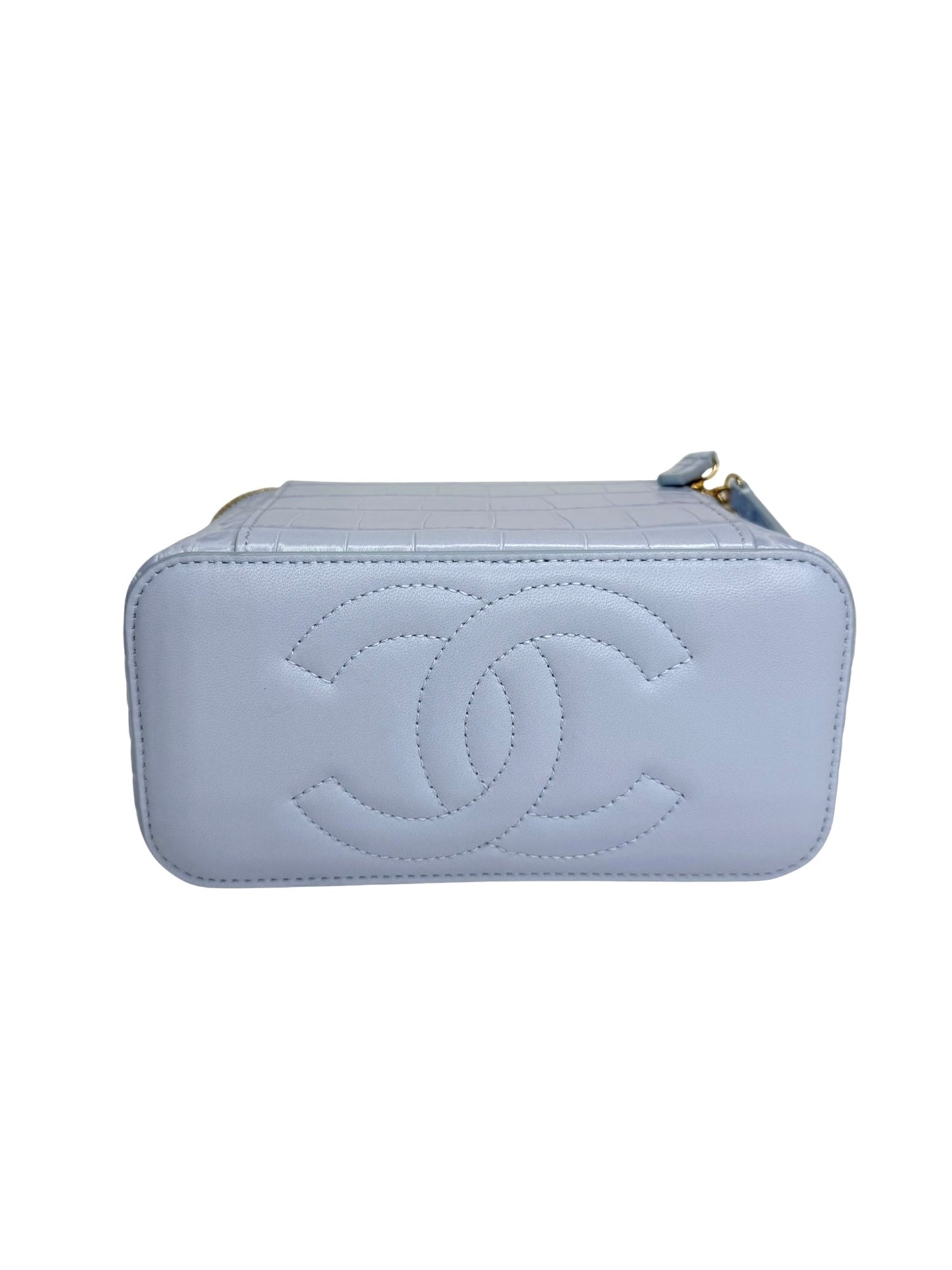 Chanel Light Blue Crocodile Embossed Top Handle Vanity T8834