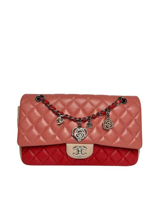 Chanel Colorblock Pink Valentines Heart Charms Medium Flap
