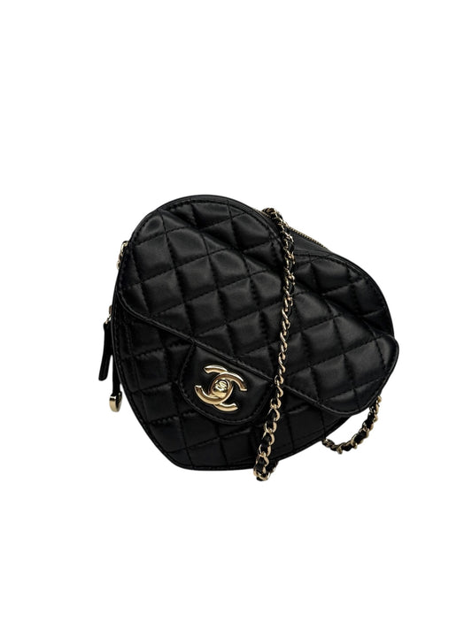 Chanel Black Quilted CC In Love Heart Bag T8924