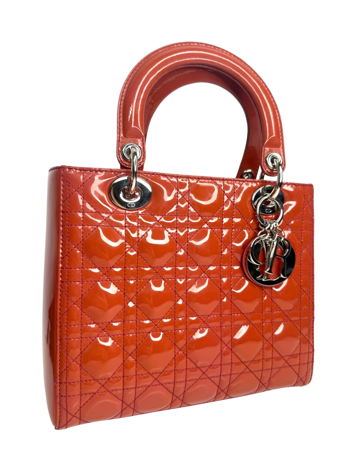 Dior Medium Orange Patent Lady Dior SHW T9021