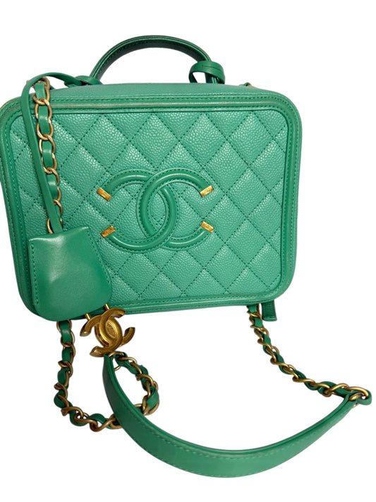 Chanel Green Caviar Filigree Vanity Bag Small