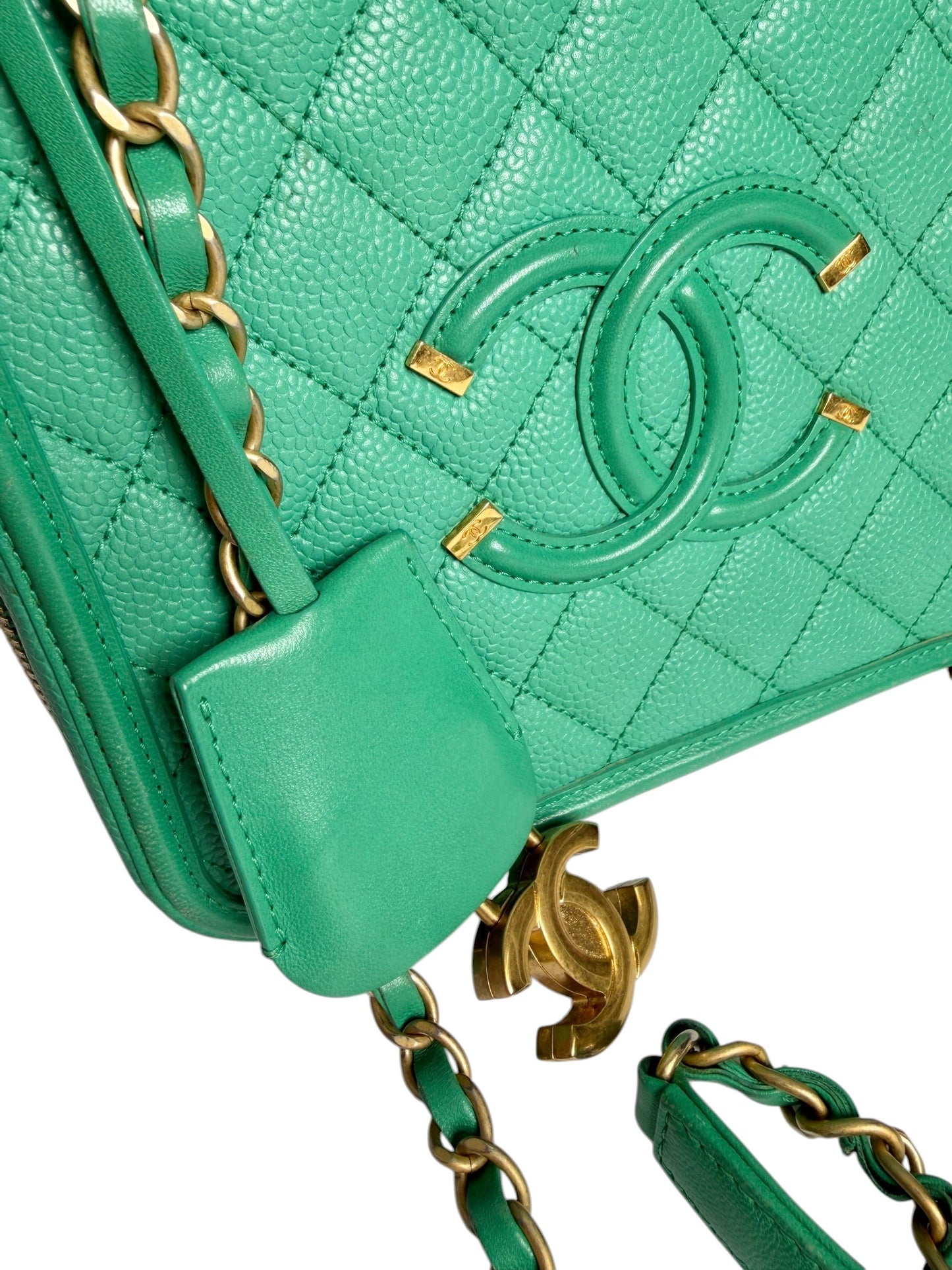 Chanel Green Caviar Filigree Vanity Bag Small