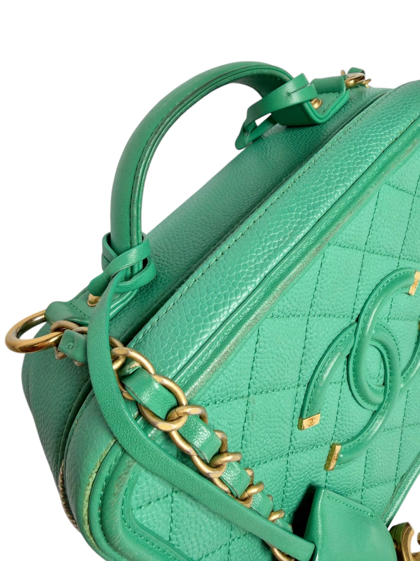 Chanel Green Caviar Filigree Vanity Bag Small