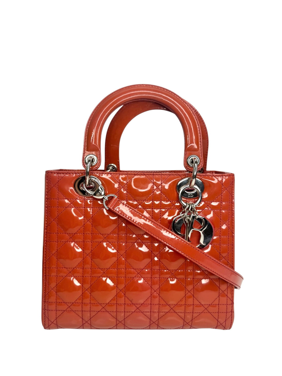 Dior Medium Orange Patent Lady Dior SHW T9021