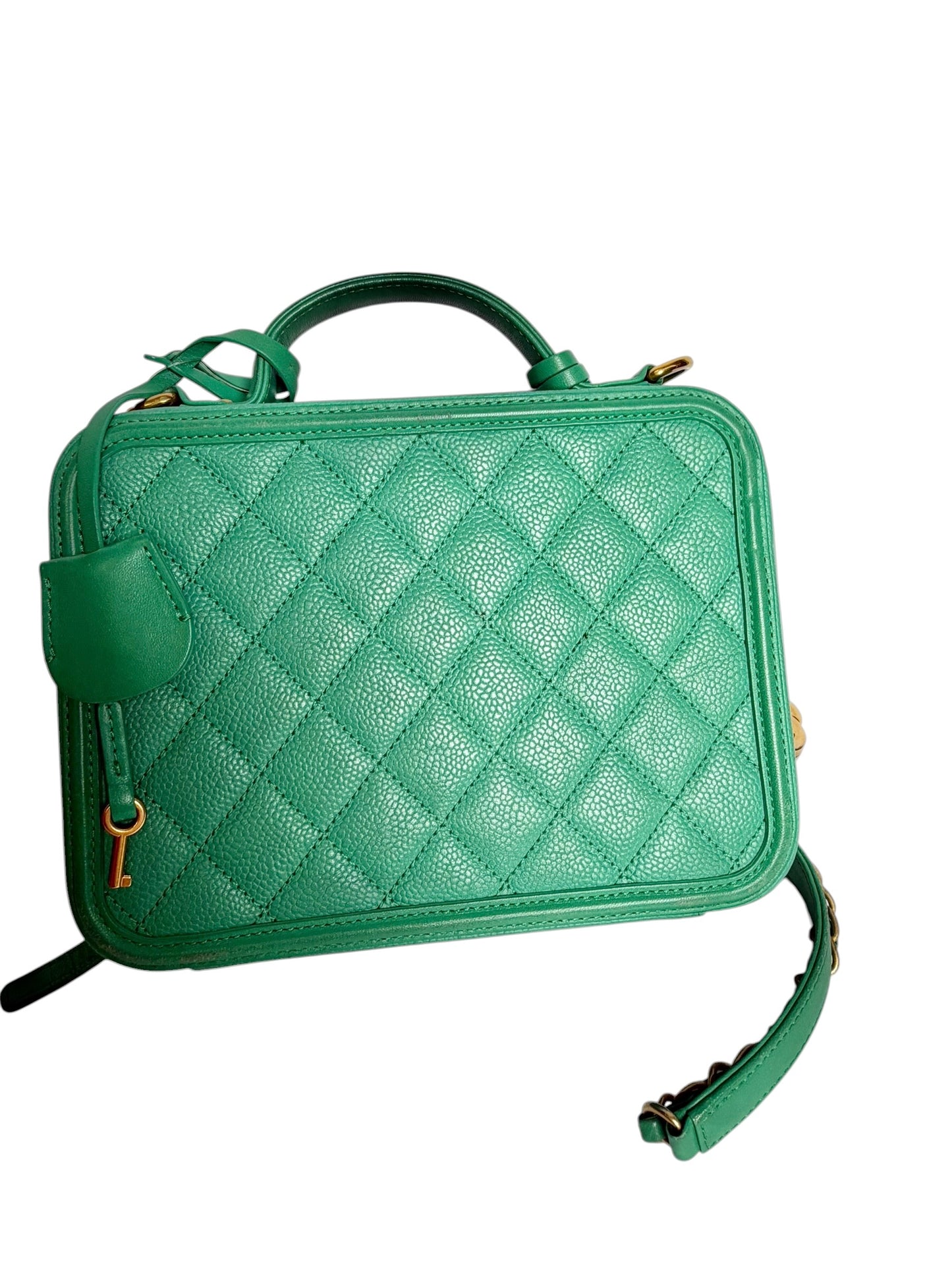 Chanel Green Caviar Filigree Vanity Bag Small