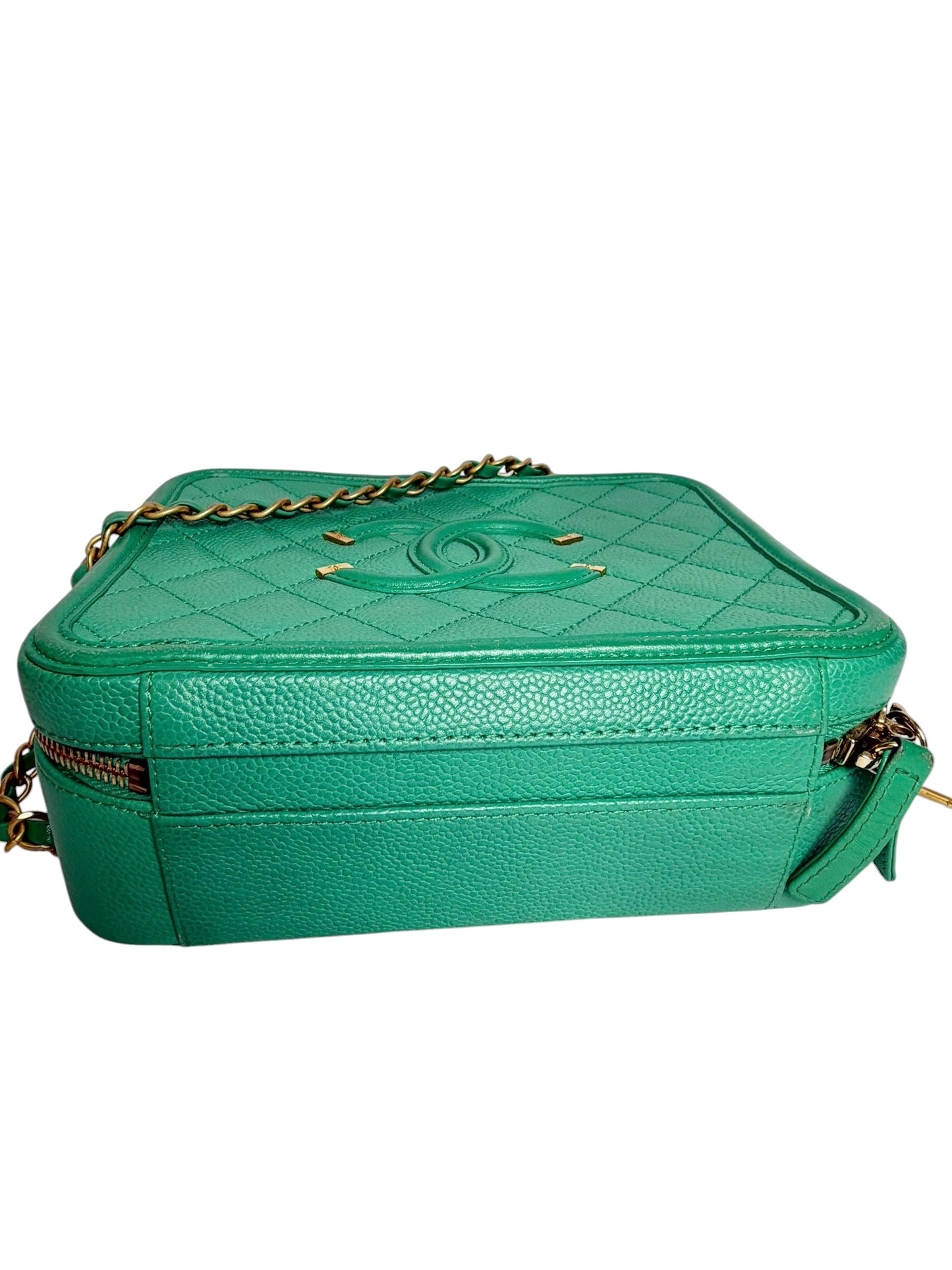 Chanel Green Caviar Filigree Vanity Bag Small