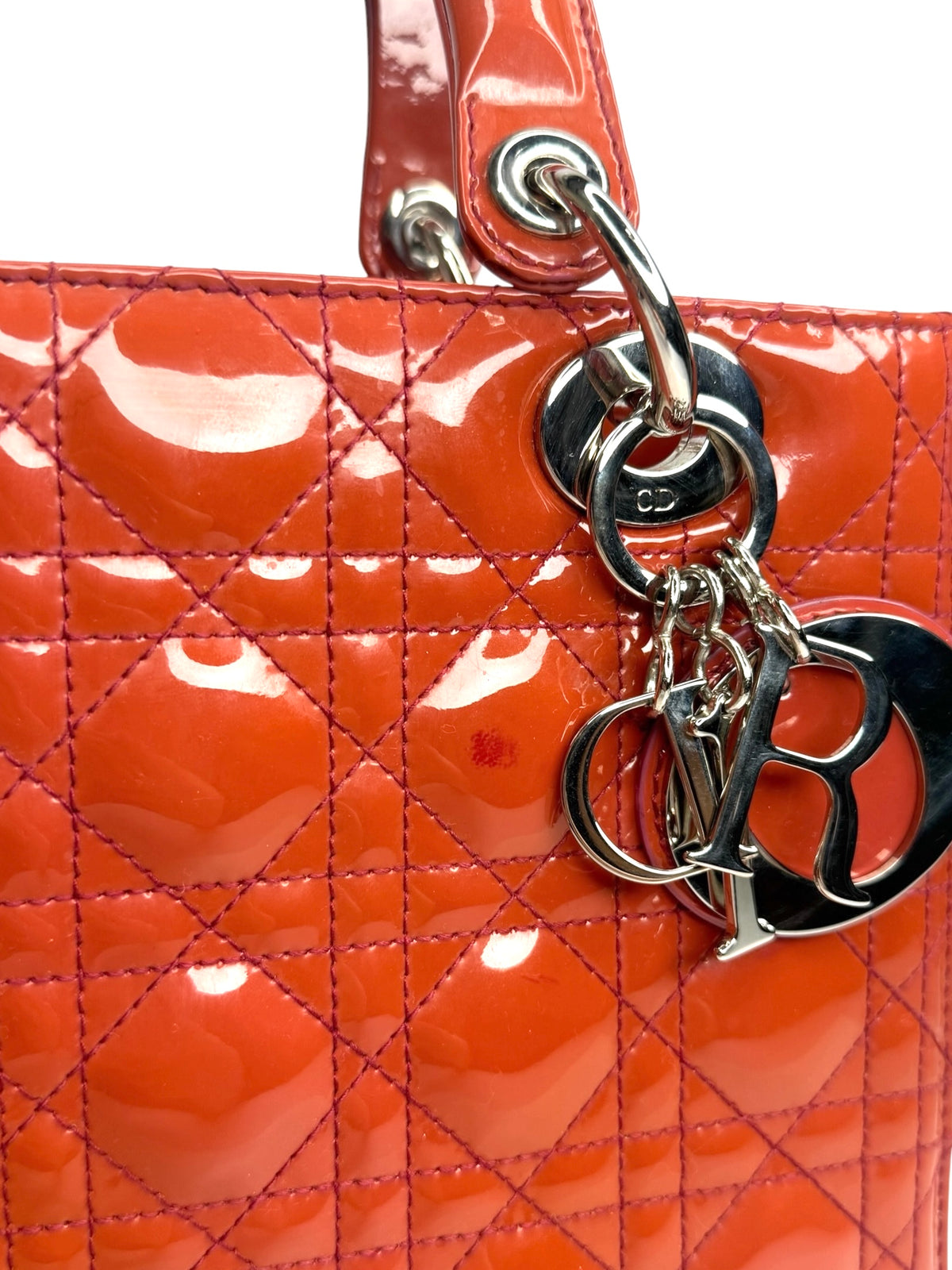 Dior Medium Orange Patent Lady Dior SHW T9021
