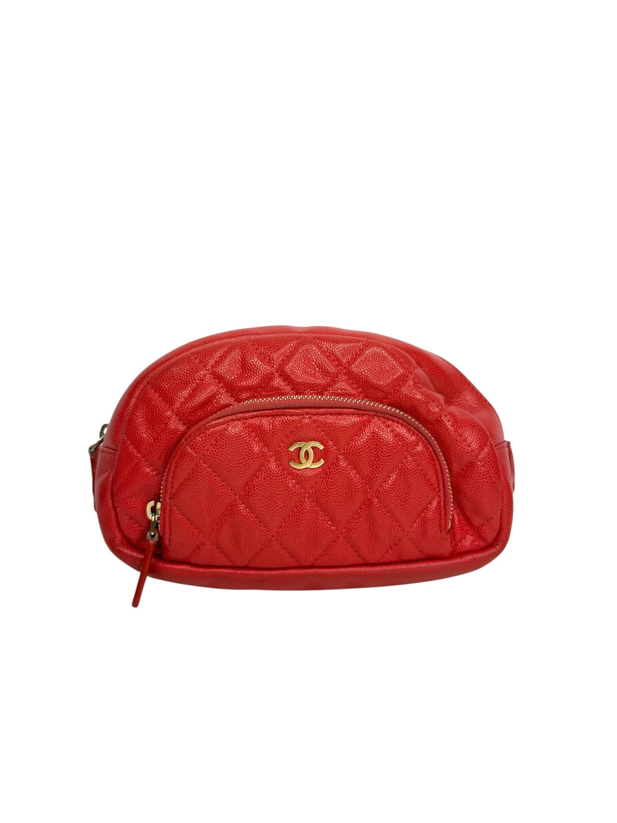 Chanel Red Caviar Front Pocket Cosmetic Pouch T8931