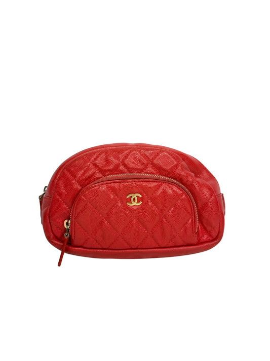 Chanel Red Caviar Front Pocket Cosmetic Pouch T8931