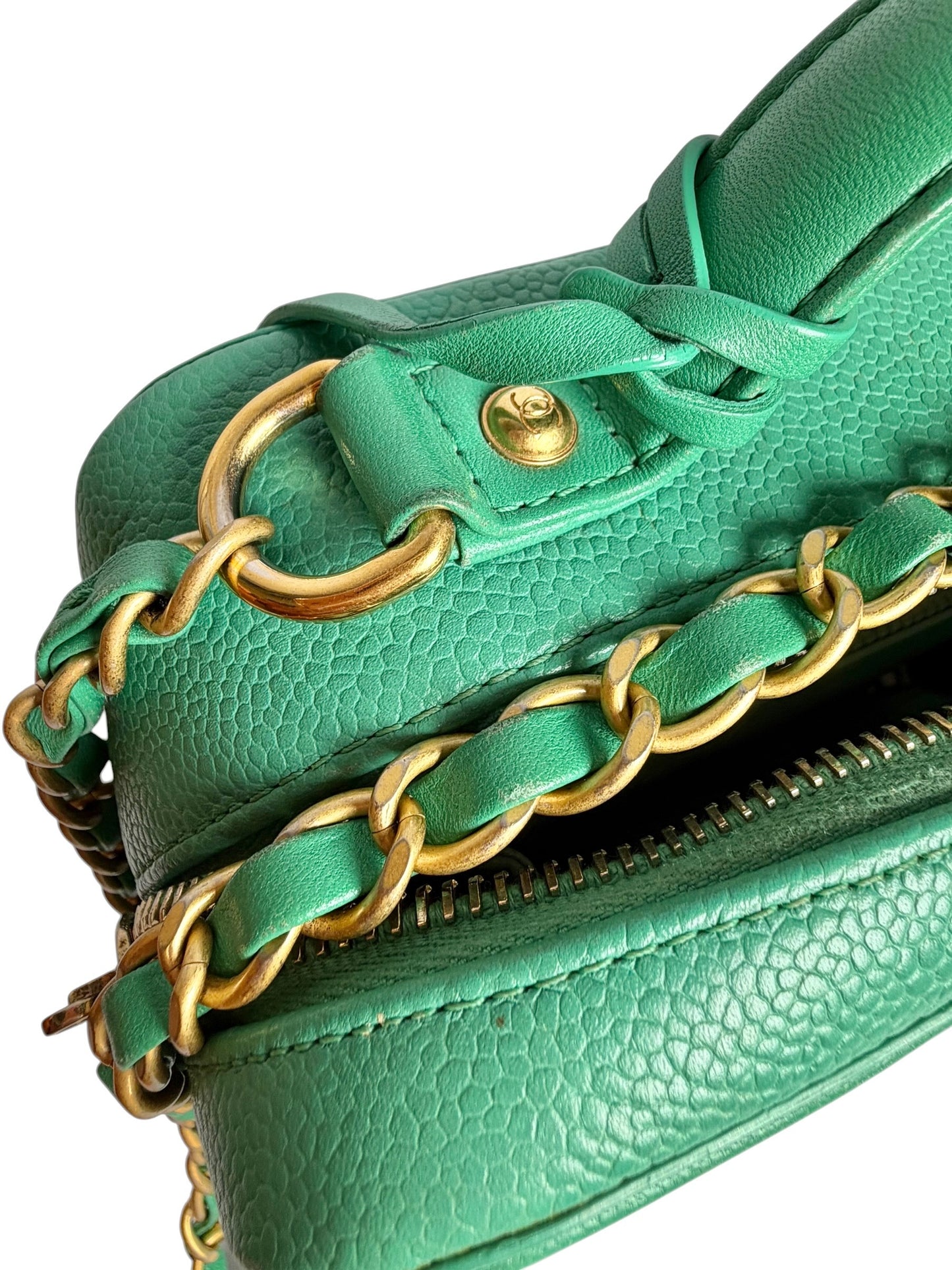 Chanel Green Caviar Filigree Vanity Bag Small