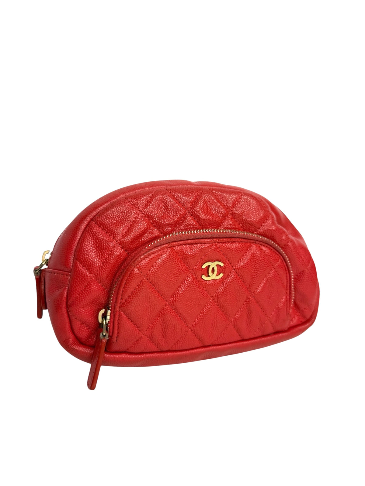 Chanel Red Caviar Front Pocket Cosmetic Pouch T8931