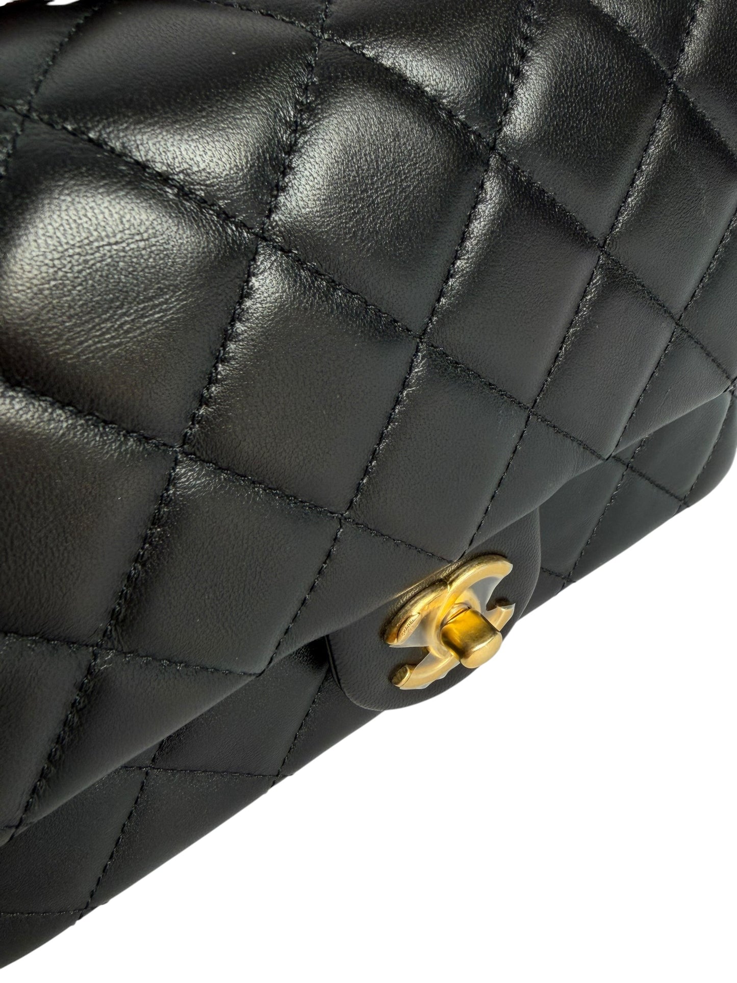 Chanel Quilted Black Mini Flap Wooden Top Handle