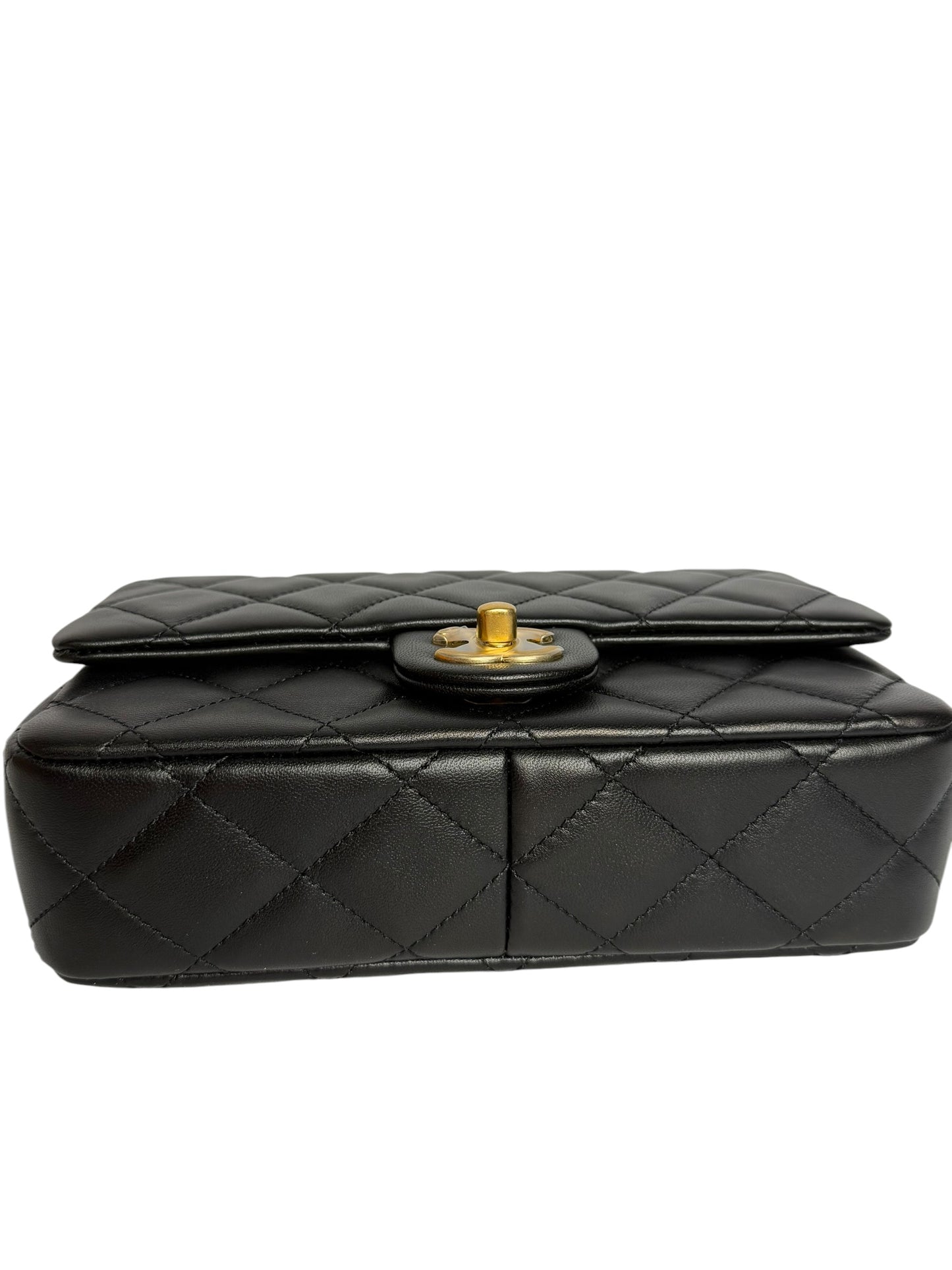 Chanel Quilted Black Mini Flap Wooden Top Handle