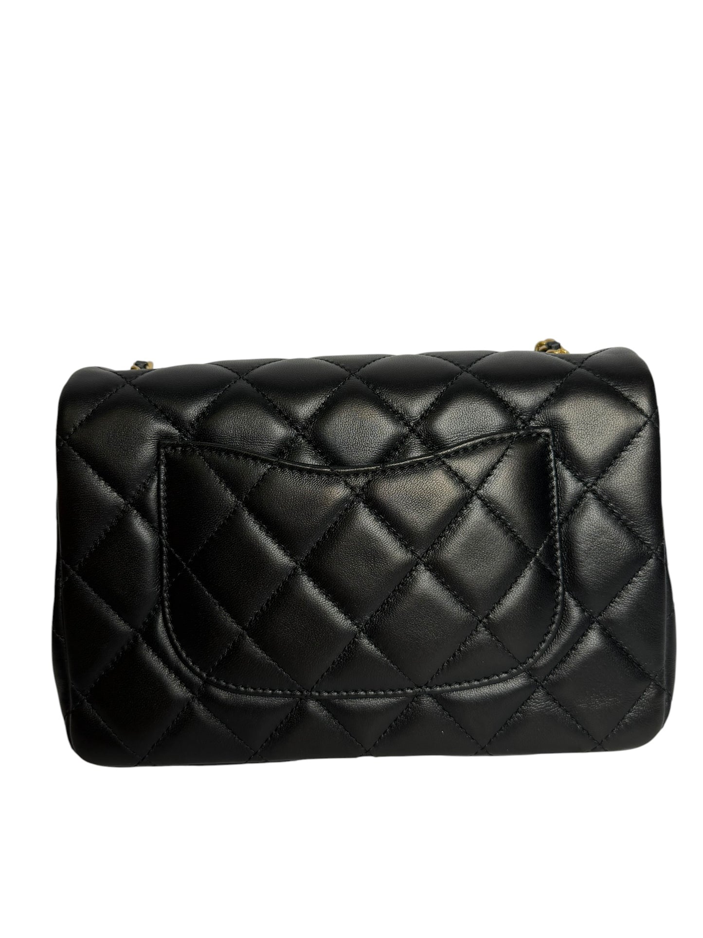 Chanel Quilted Black Mini Flap Wooden Top Handle