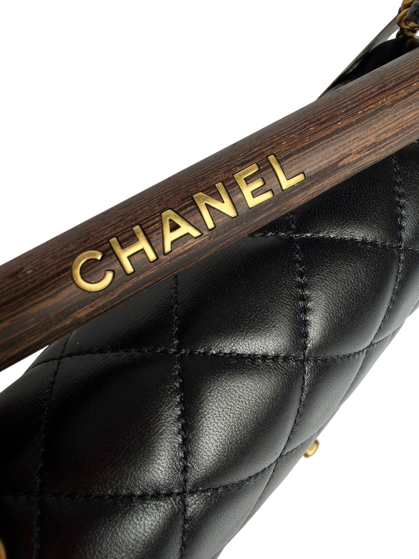 Chanel Quilted Black Mini Flap Wooden Top Handle