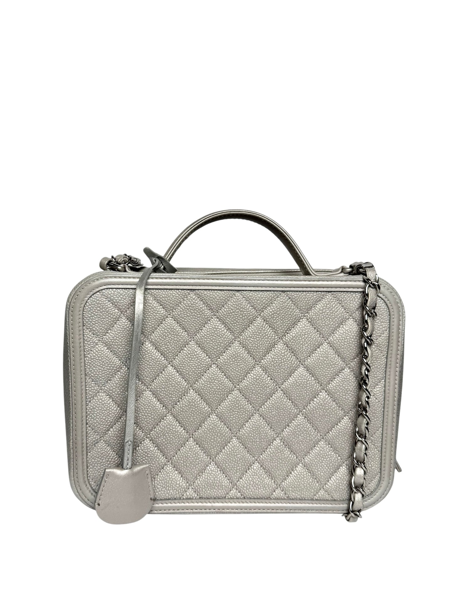 Chanel Silver Caviar Filigree Vanity Bag