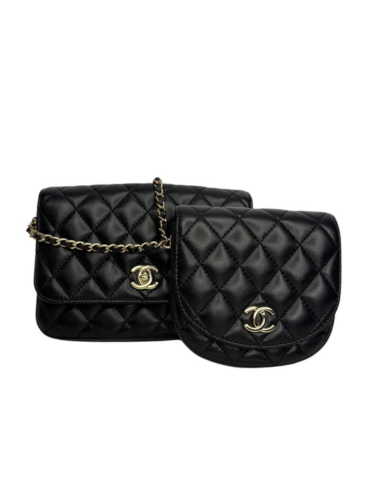 Chanel Black Quilted Lambskin Side Pack Bag T8934