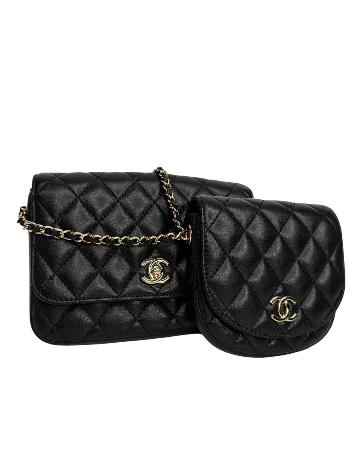Chanel Black Quilted Lambskin Side Pack Bag T8934